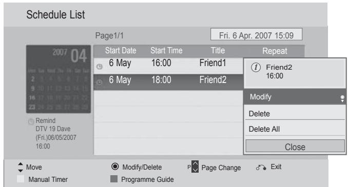 LG 42LD420 - Button Function in Schedule List Mode - 7