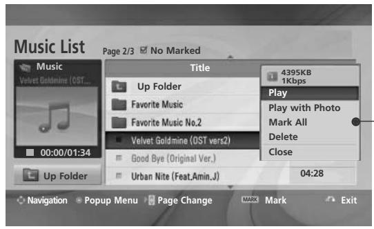 LG 42LH3000 - Music Selection and PopUp Menu - 3