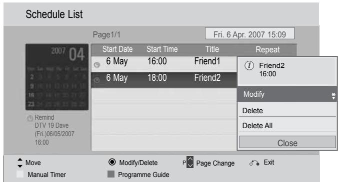 LG 47LD450 - Button Function in Schedule List Mode - 7