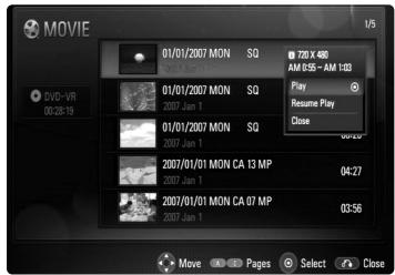 LG HB754CB - Movie List menu options (DVD-RW (VR mode disc)) - 1