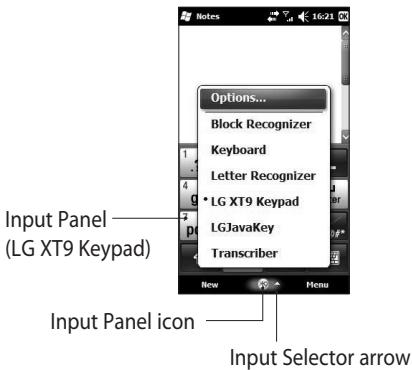 LG GM750 - Overview of Input Panel - 1