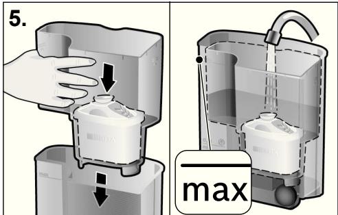 BOSCH TASSIMO TAS5542,  TASSIMO TAS5543 - Preparar e inserir o cartucho de filtragem BRITA MAXTRA - 1