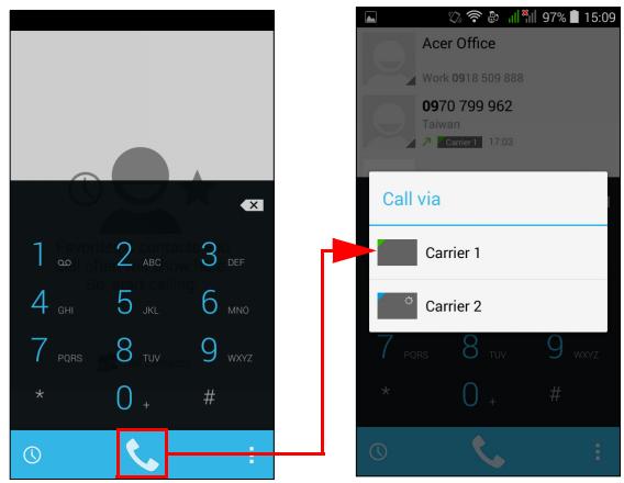 ACER Z520 - Selecting which SIM to use when making a call - 1