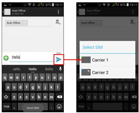 ACER Z520 - Selecting which SIM to use when sending a text message - 1