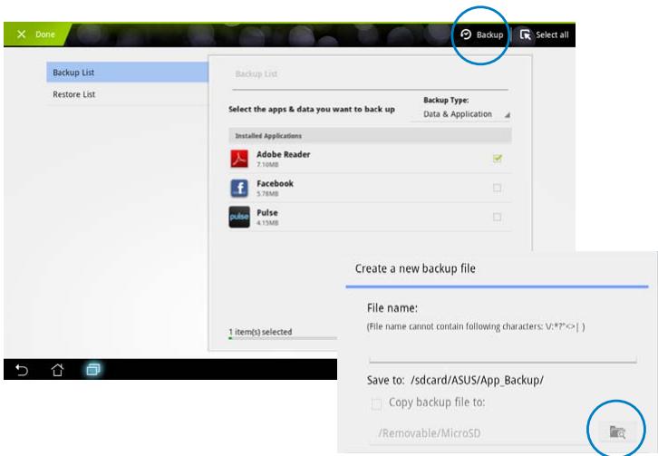ASUS EEE PAD TRANSFORMER PRIME TF201 - To use App Backup: - 1