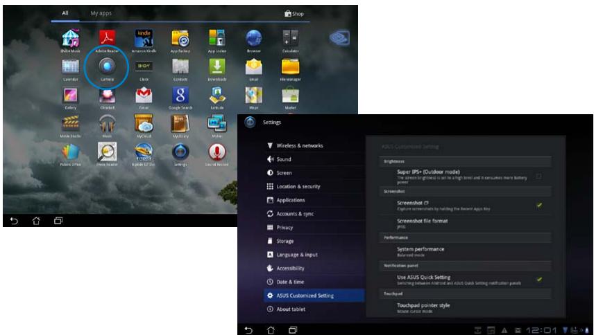 ASUS EEE PAD TRANSFORMER PRIME TF201 - From the Apps menu: - 1