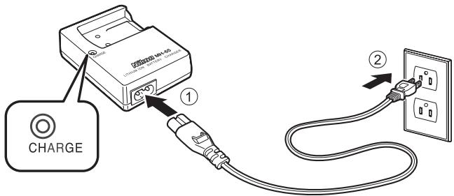 NIKON COOLPIX S1000PJ - Connect the power cable in the order indicated below. - 1