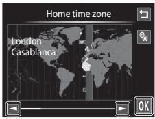 NIKON COOLPIX S1100PJ - Tap ▶ or ▶ to select your home time zone (147) and tap OK. - 1
