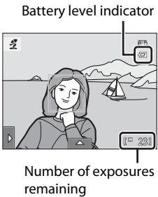 NIKON COOLPIX S1100PJ - Check the battery level indicator and the number of exposures remaining. - 1