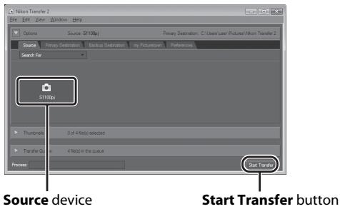 NIKON COOLPIX S1100PJ - Confirm that the source device is displayed in the transfer options Source panel and click Start Transfer. - 1