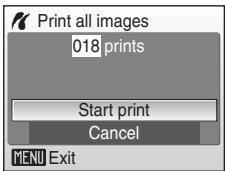 Print all images 018 prints Start print Cancel MENU Exit