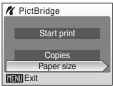 PictBridge Start print Copies Paper size MENU Exit