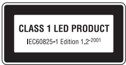 CLASS 1 LED PRODUCT IEC60825-1 Edition 1.2-2001