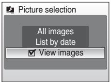 NIKON COOLPIX S52C - Use the rotary multi selector to choose View images in the picture selection screen shown in step 3 of "Creating a Pictmotion Movie" (54), and press OK. - 1