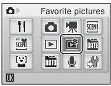NIKON COOLPIX S560 - Press to display the favorite menu, use the multi selector to choose l , and press OK. - 2
