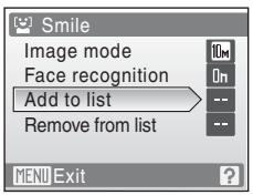 NIKON COOLPIX S560 - Use the multi selector to choose Add to list in the smile menu and press OK. - 1