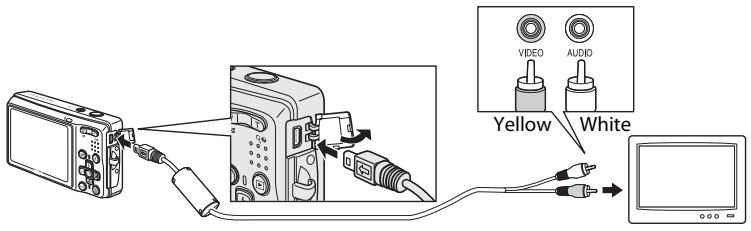 NIKON COOLPIX S560 - Connect the camera to the TV using the supplied audio video cable. - 1