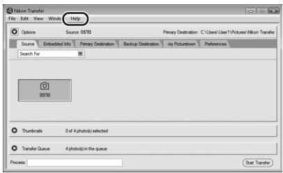 NIKON COOLPIX S570 - Viewing the Help File for Nikon Transfer or ViewNX - 1