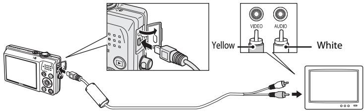 NIKON COOLPIX S570 - Connect the camera to the TV using the supplied AV cable. - 1