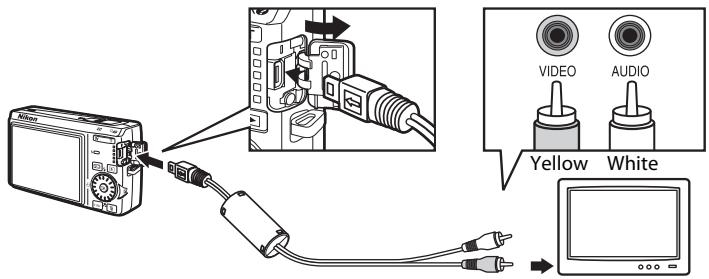 NIKON COOLPIX S600 - Connect the camera to the TV using the supplied AV cable. - 1