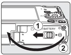 NIKON COOLPIX S600 - Turn the camera off and open the battery-chamber/memory card slot cover. - 1