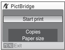 PictBridge Start print Copies Paper size MENU Exit