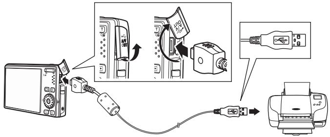 Diagram showing cable connection between a device and a printer, with labeled components and directional arrows indicating cable routing.