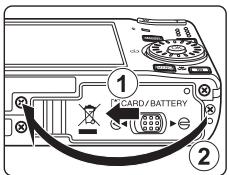 NIKON COOLPIX S610C - Open the battery-chamber/memory card slot cover. - 1