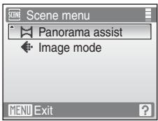 NIKON COOLPIX S610C - Use the rotary multi selector to choose 🖱 Panorama assist in the scene menu and press the Ⓞ button (35). - 1