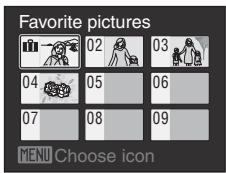 Favorite pictures 02 03 04 05 06 07 08 09 MENU Choose icon