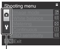 Shooting menu Image mode White balance Metering Continuous ISO sensitivity MENU Exit