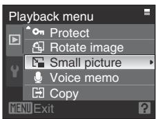 Playback menu Protect Rotate image Small picture Voice memo Copy MENU Exit
