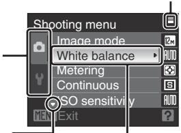 Shooting menu Image mode White balance Metering Continuous ISO sensitivity Exit