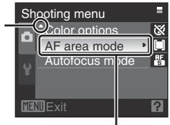 Shooting menu Color options AF area mode Autofocus mode MENU Exit