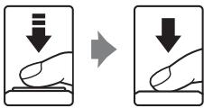 Diagram showing two hand gestures with downward arrows, indicating a process or state change.