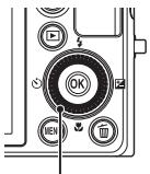 Diagram of a camera control panel with labeled buttons including OK, MEN, and OFF indicators