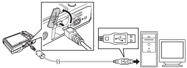 Diagram showing cable connection to a car charger via USB port, with computer monitor connected via USB cable.