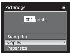 PictBridge 001 prints Start print Copies Paper size