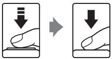 Diagram showing two hand gestures with downward arrows indicating movement or change, likely illustrating a manual or instructional process.