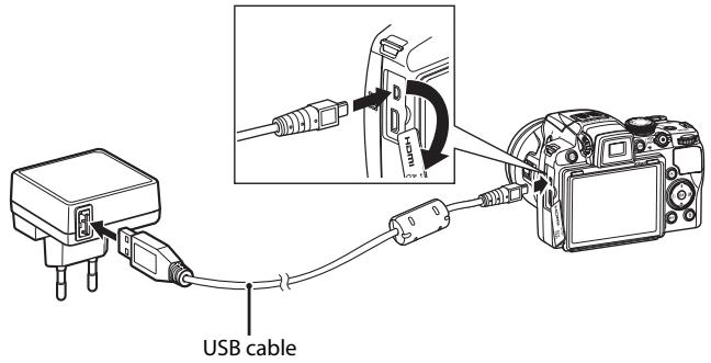 NIKON COOLPIX P500 - Use the supplied USB cable to connect the Charging AC Adapter to the camera. - 1