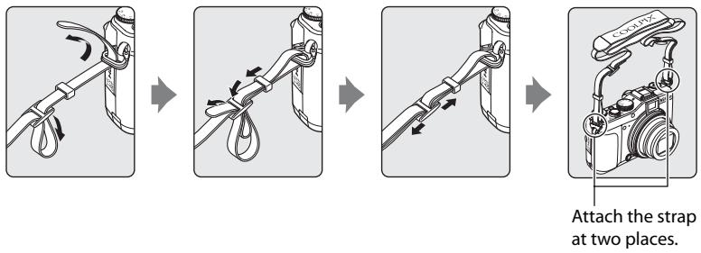 NIKON COOLPIX P7000 - Attaching the Camera Strap - 1