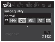 NIKON COOLPIX P7000 - Choose the type of Image quality (68) with the rotary multi selector. - 1