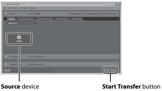 NIKON COOLPIX P7000 - Confirm that the source device is displayed in the transfer options Source panel and click Start Transfer. - 1
