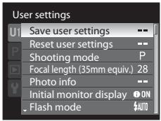 NIKON COOLPIX P7000 - After changing the settings, choose Save user settings in the specialized menu for U1, U2 or U3, and press the  button. - 1