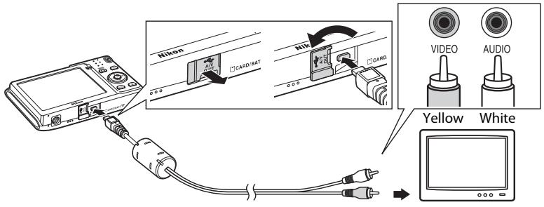 NIKON COOLPIX S3100 - Connect the camera to the TV using the supplied audio/video cable. - 1