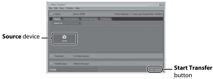 NIKON COOLPIX S3100 - Confirm that the source device is displayed in the transfer options. Source panel and click Start Transfer. - 1