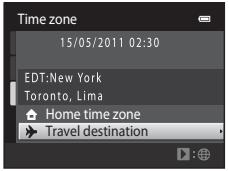 NIKON COOLPIX S3100 - Press or to choose the travel destination time zone. - 2