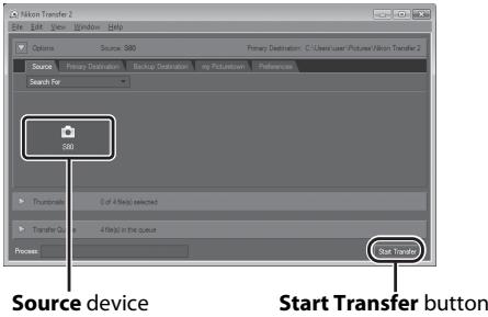 NIKON COOLPIX S80 - Confirm that the source device is displayed in the transfer options. Source panel and click Start Transfer. - 1
