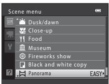 Scene menu Dusk/dawn Close-up Food Museum Fireworks show Black and white copy Panorama EASY