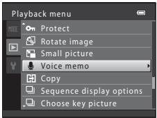 Playback menu Protect Rotate image Small picture Voice memo Copy Sequence display options Choose key picture